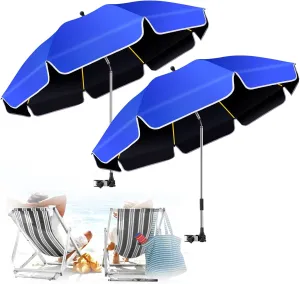 2Pack 48.8 inch Large Beach Umbrella with Clamp Sun Shade for Beach Chair, 360°Adjustable UV Protection Golf Umbrella with Clip for Outdoor Stroller Wheelchair Camping Chair