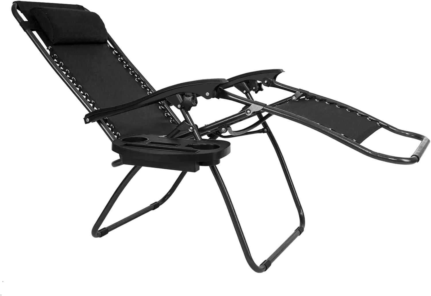 2pcs Outdoor Lounge Patio Chairs with Pillow and Utility Tray Adjustable Folding Recliner, for Deck,Patio,Beach,Yard(70"×20.5"×14.5"). (Black)