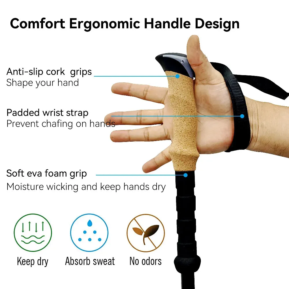 2Pcs Ultralight Foldable Carbon Fiber Trekking Poles: Walking Sticks and Hiking Canes