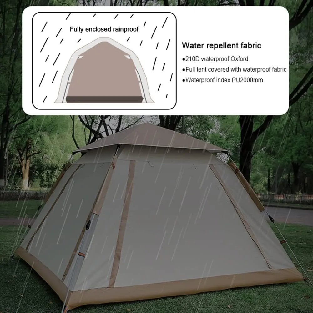 3-4 Person 60 Sec Setup Family Camping Tent Waterproof & Windproof Tent with Top Rainfly, Instant Cabin Tent for Camping Hiking Mountaineering (Brown 210X210X135CM)