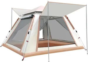 3-4 Person 60 Sec Setup Family Camping Tent Waterproof & Windproof Tent with Top Rainfly, Instant Cabin Tent for Camping Hiking Mountaineering (Brown 210X210X135CM)