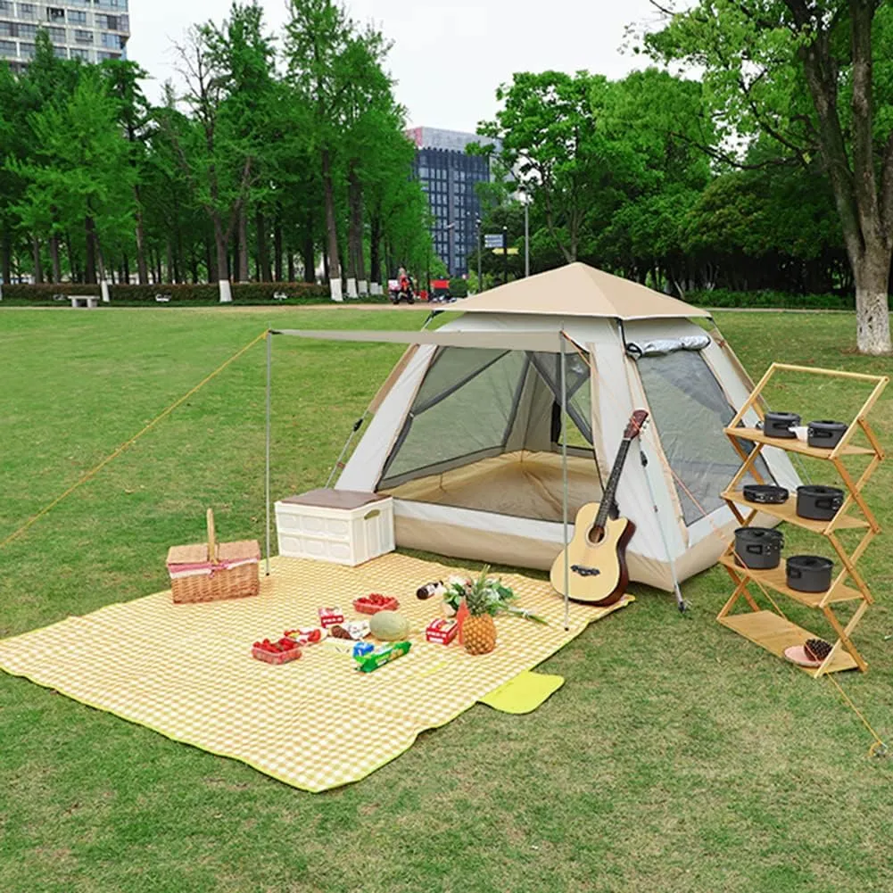 3-4 Person 60 Sec Setup Family Camping Tent Waterproof & Windproof Tent with Top Rainfly, Instant Cabin Tent for Camping Hiking Mountaineering (Brown 210X210X135CM)