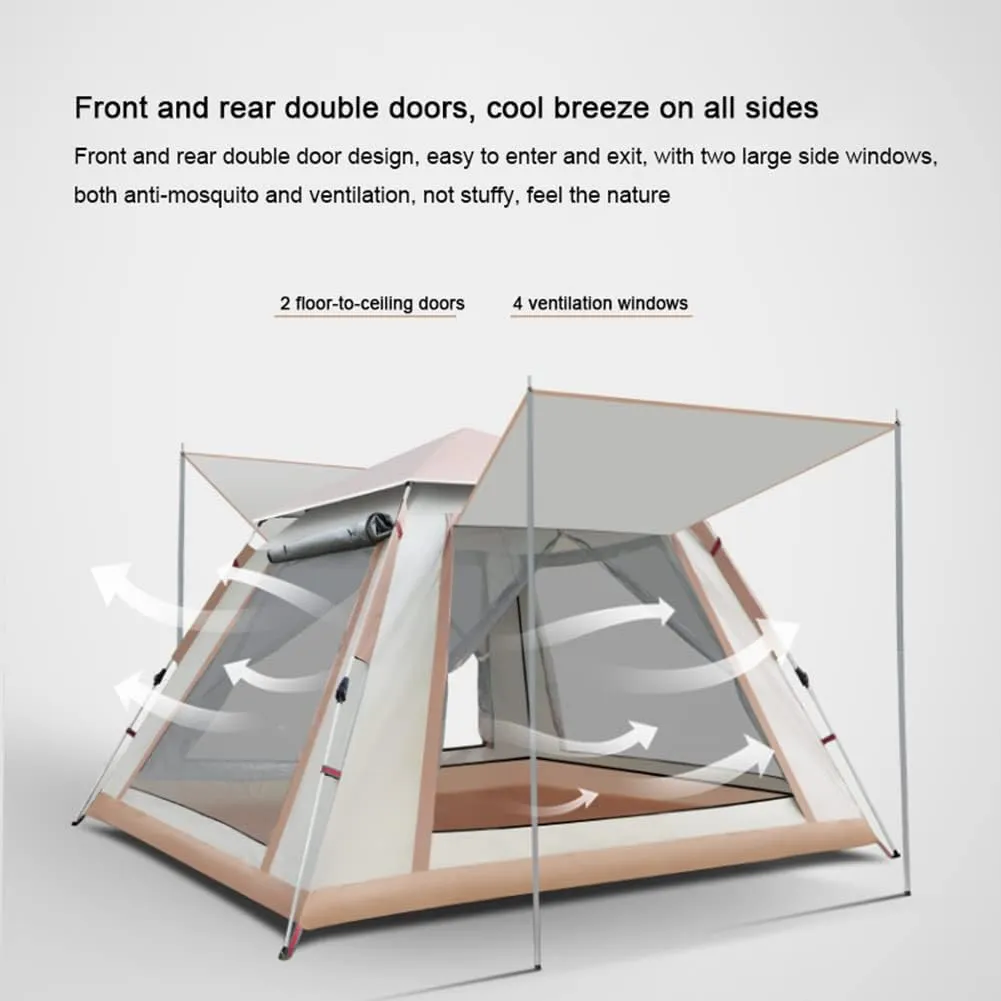 3-4 Person 60 Sec Setup Family Camping Tent Waterproof & Windproof Tent with Top Rainfly, Instant Cabin Tent for Camping Hiking Mountaineering (Brown 210X210X135CM)