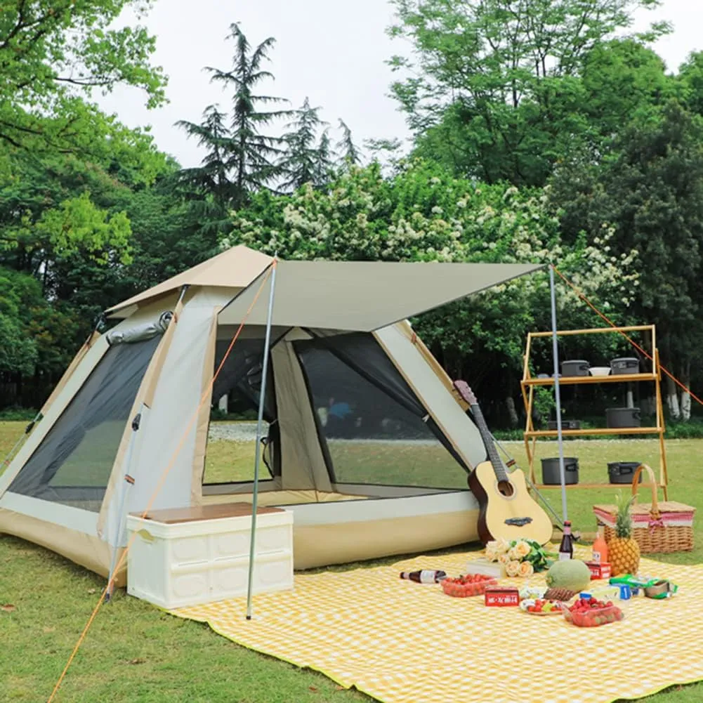 3-4 Person 60 Sec Setup Family Camping Tent Waterproof & Windproof Tent with Top Rainfly, Instant Cabin Tent for Camping Hiking Mountaineering (Brown 210X210X135CM)
