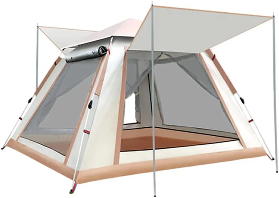 3-4 Person 60 Sec Setup Family Camping Tent Waterproof & Windproof Tent with Top Rainfly, Instant Cabin Tent for Camping Hiking Mountaineering (Brown 210X210X135CM)