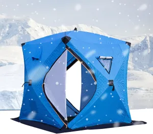 3-4 Person Portable Ice Fishing Shelter Easy Set-up Winter Fishing Tent Ice Fishing Tent with Carry Bag Fishing Equipment Outdoors (Blue 3~4 Person 180X180X210CM)