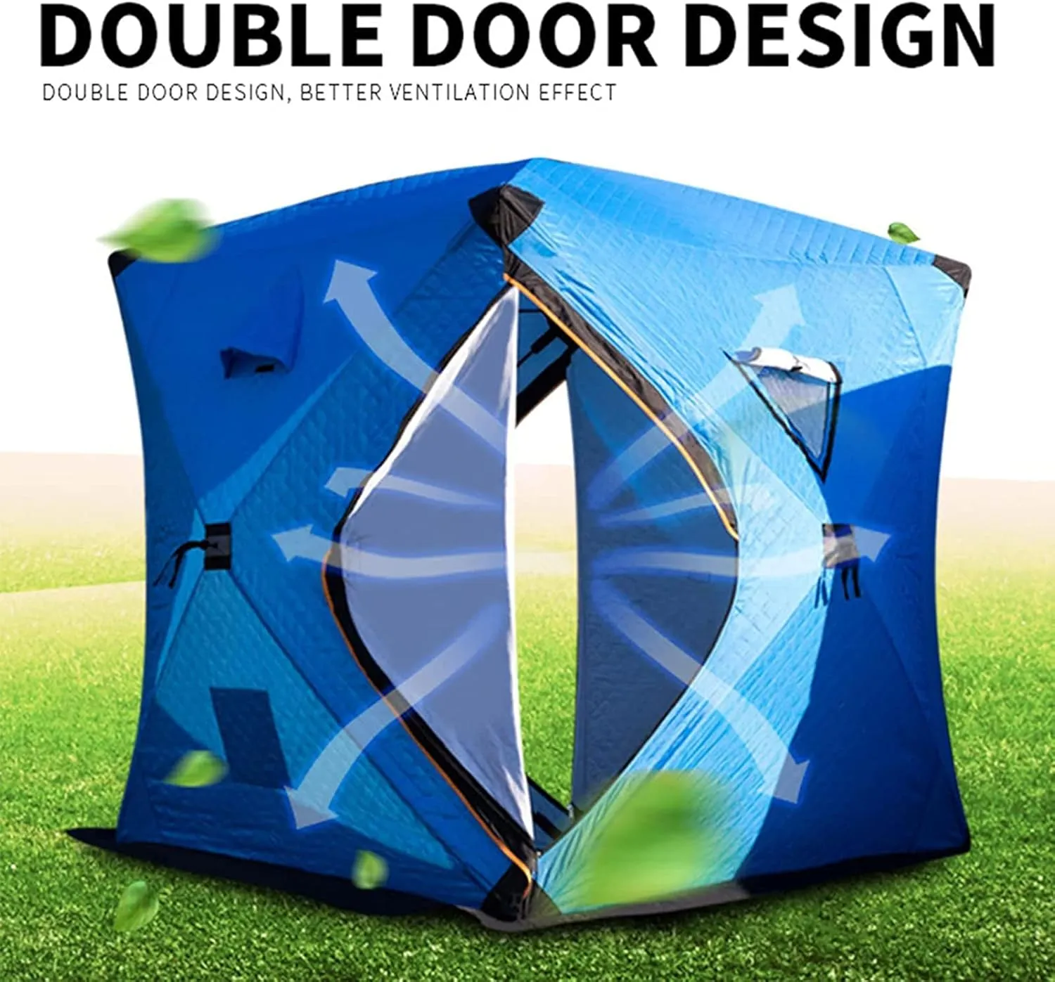 3-4 Person Portable Ice Fishing Shelter Easy Set-up Winter Fishing Tent Ice Fishing Tent with Carry Bag Fishing Equipment Outdoors (Blue 3~4 Person 180X180X210CM)