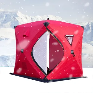 3-4 Person Portable Ice Fishing Shelter Easy Set-up Winter Fishing Tent Ice Fishing Tent with Carry Bag Fishing Equipment Outdoors (Red 3~4 Person 180X180X210CM)