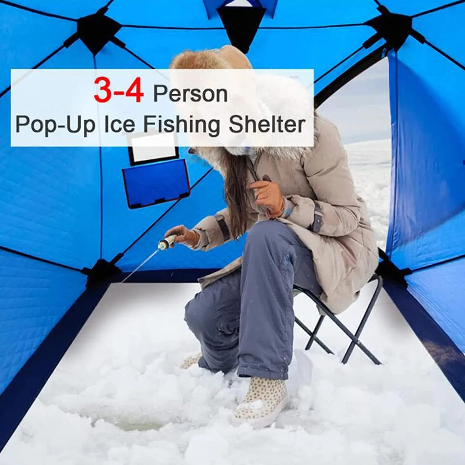 3-4 Person Portable Ice Fishing Shelter Easy Set-up Winter Fishing Tent Ice Fishing Tent with Carry Bag Fishing Equipment Outdoors