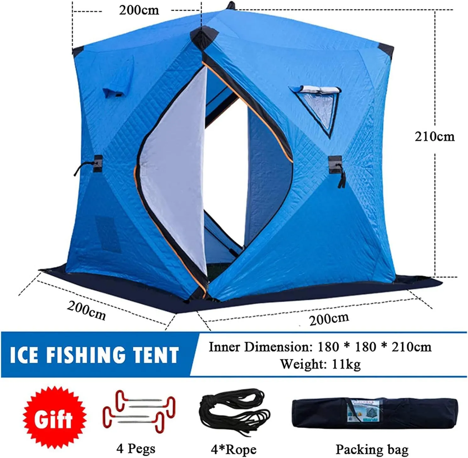3-4 Person Portable Ice Fishing Shelter Easy Set-up Winter Fishing Tent Ice Fishing Tent with Carry Bag Fishing Equipment Outdoors