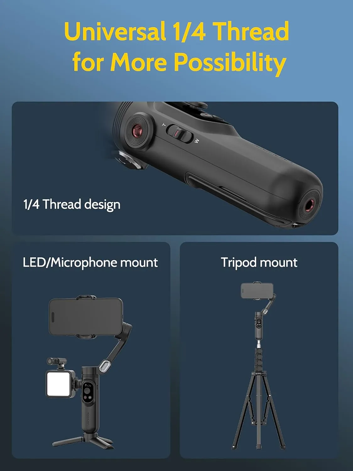 3-axis Phone Gimbal Stabilizer for iPhone 15/14/13 Pro Max Android w/Face Tracking,1/4"Threads,Built-in Fill Light, Portable Smartphone Gimbal Video Recording for TikTok,YouTube-Smart X Black