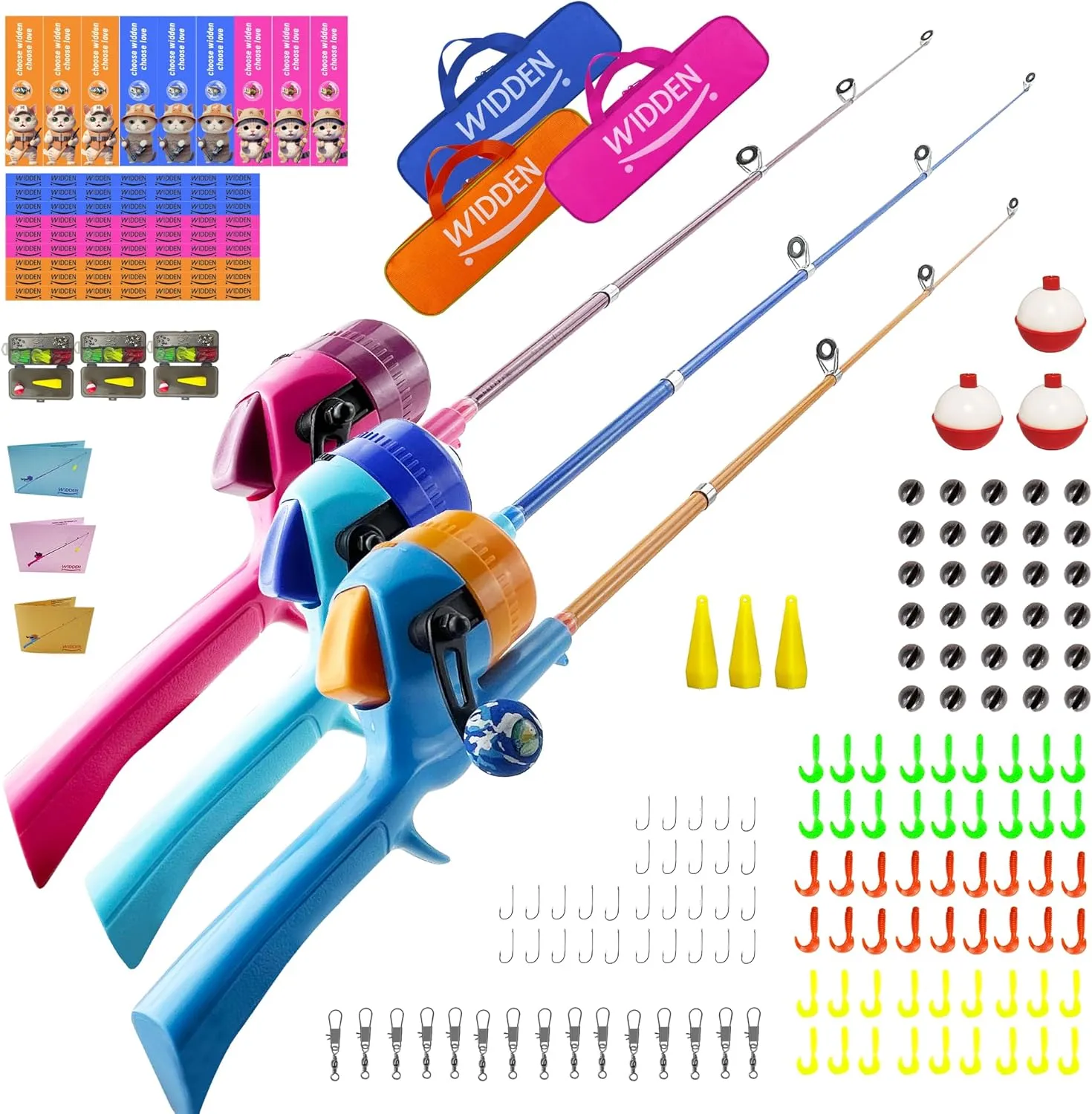 3 Packs Kids Fishing Pole, Telescopic Fishing Rod, Toddler Collapsible Fishing Rod and Reel Combo with Tackle Box, Fishing Line and Soft Lures for Boy, Girl, Youth, Beginner, Over 4 Years Old
