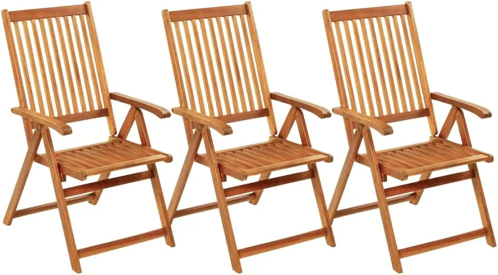 3-Piece Folding Patio Chairs with Cushions Solid Acacia Wood Outdoor Lounge Chairs Adjustable 5-Position Reclining Pool Beach Camping Furniture for Garden Terrace