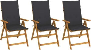 3-Piece Folding Patio Chairs with Cushions Solid Acacia Wood Outdoor Lounge Chairs Adjustable 5-Position Reclining Pool Beach Camping Furniture for Garden Terrace