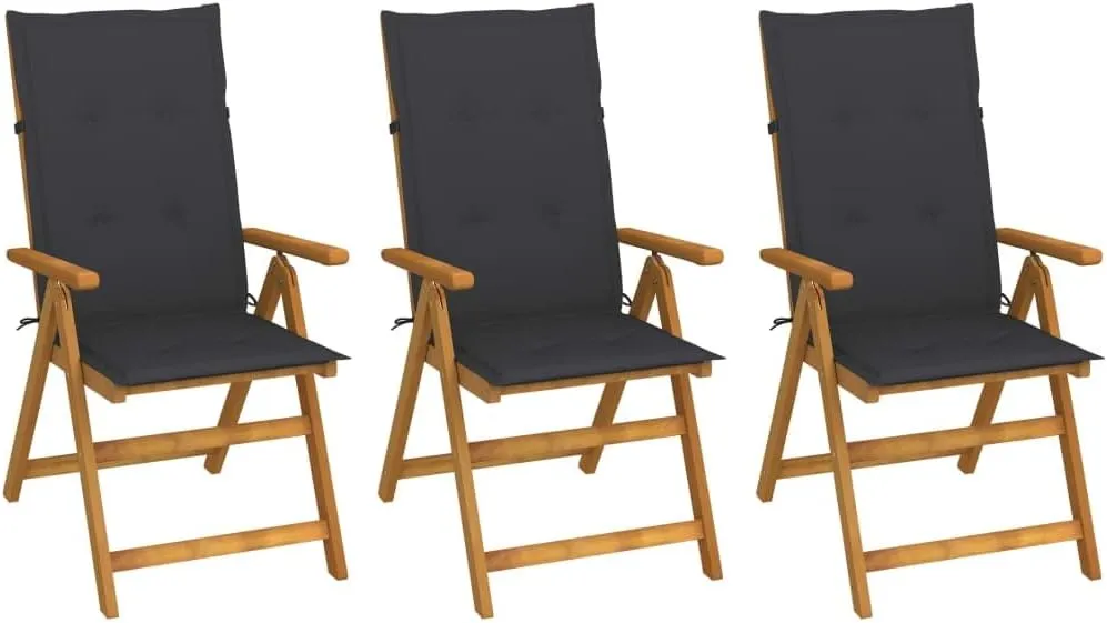 3-Piece Folding Patio Chairs with Cushions Solid Acacia Wood Outdoor Lounge Chairs Adjustable 5-Position Reclining Pool Beach Camping Furniture for Garden Terrace