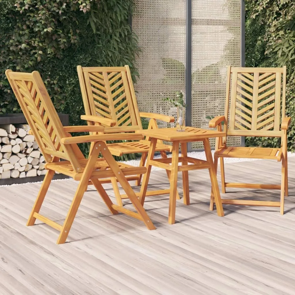 3-Piece Solid Acacia Wood Reclining Patio Chairs with 5 Adjustable Positions, Fishbone Design Outdoor Lounge Chairs for Garden Poolside Backyard (33.1-42.9 Inch Height)