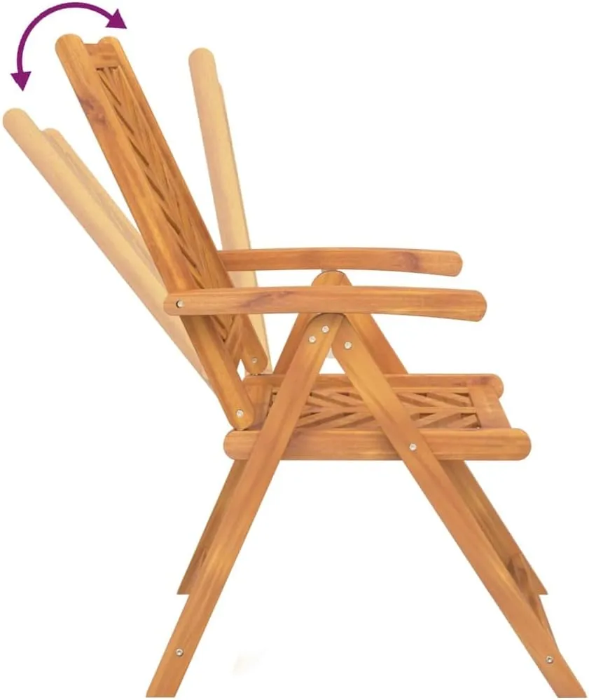 3-Piece Solid Acacia Wood Reclining Patio Chairs with 5 Adjustable Positions, Fishbone Design Outdoor Lounge Chairs for Garden Poolside Backyard (33.1-42.9 Inch Height)
