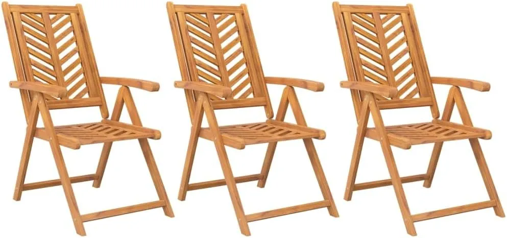 3-Piece Solid Acacia Wood Reclining Patio Chairs with 5 Adjustable Positions, Fishbone Design Outdoor Lounge Chairs for Garden Poolside Backyard (33.1-42.9 Inch Height)
