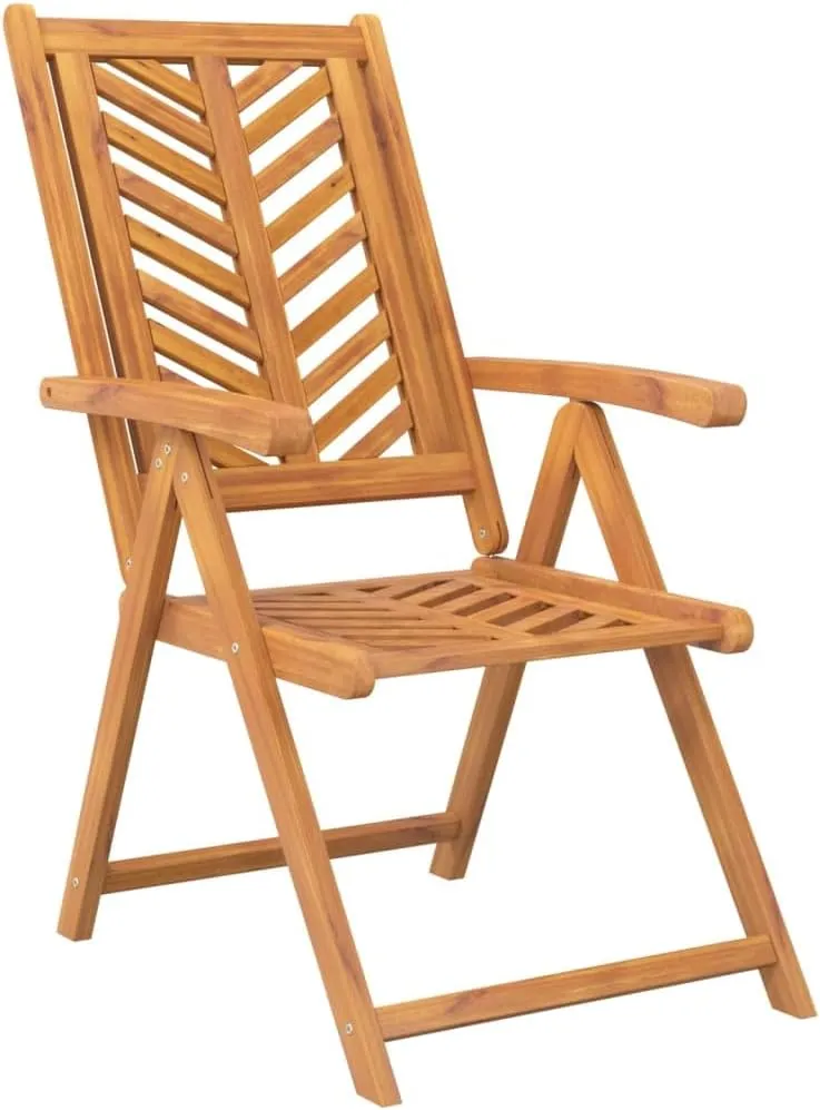 3-Piece Solid Acacia Wood Reclining Patio Chairs with 5 Adjustable Positions, Fishbone Design Outdoor Lounge Chairs for Garden Poolside Backyard (33.1-42.9 Inch Height)