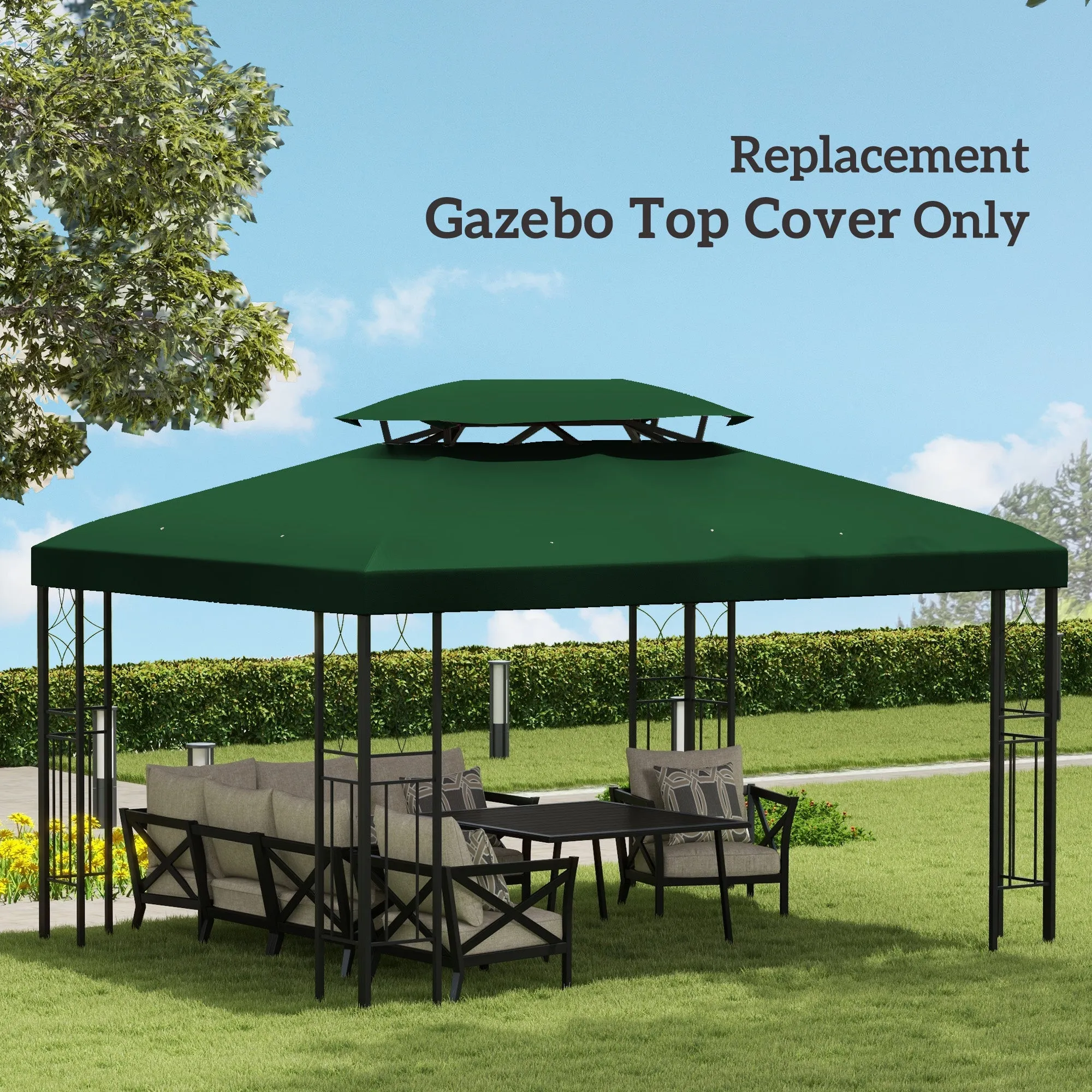 3 x 4m Gazebo Canopy Replacement Cover, 2 Tier Top Roof UV Cover, Green
