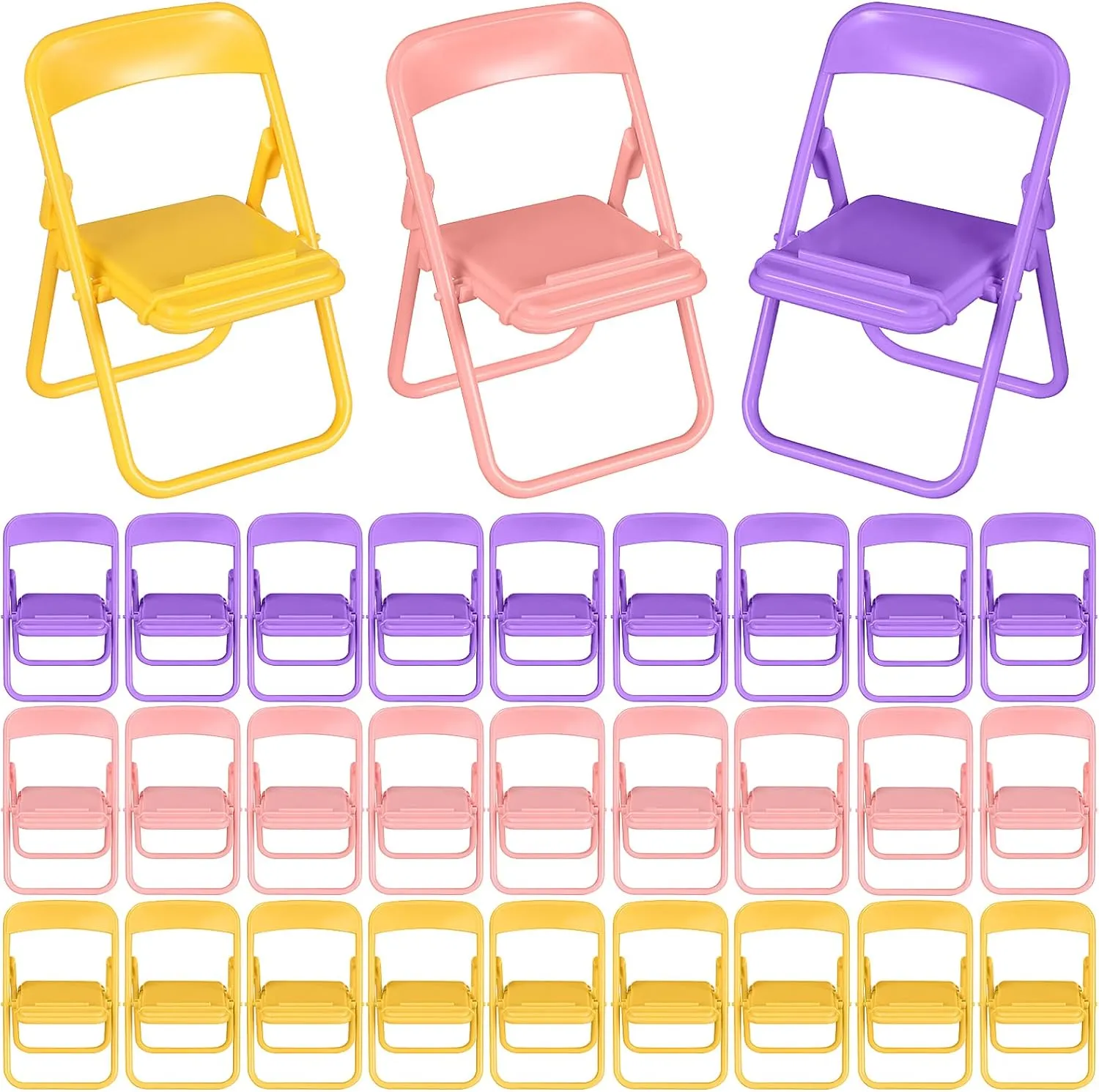 30Pcs Dollhouse Folding Chairs Cute Phone Holder Stfor Smartphones Miniature Foldable Chair Decorations for Parties and Desk Use