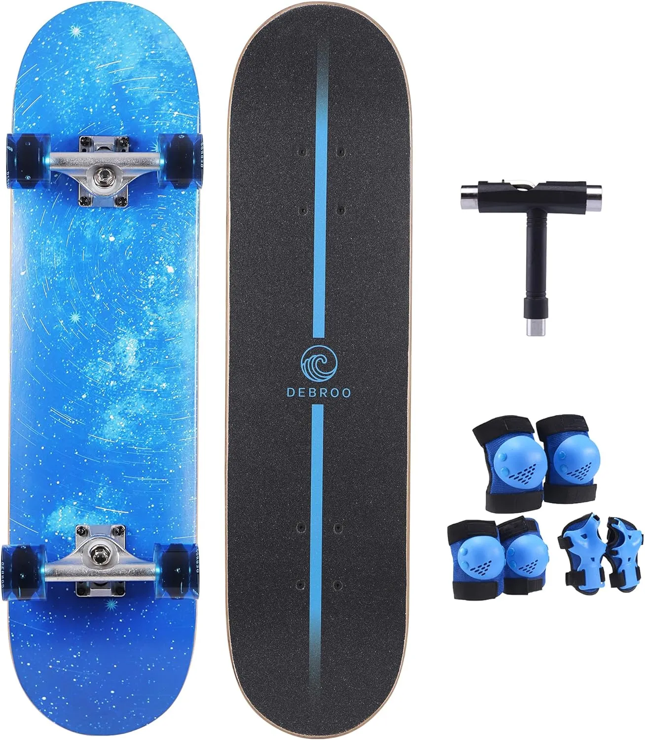 31 Inch Kids Skateboards with Protective Gear, Skate Tool and Light Up Wheels