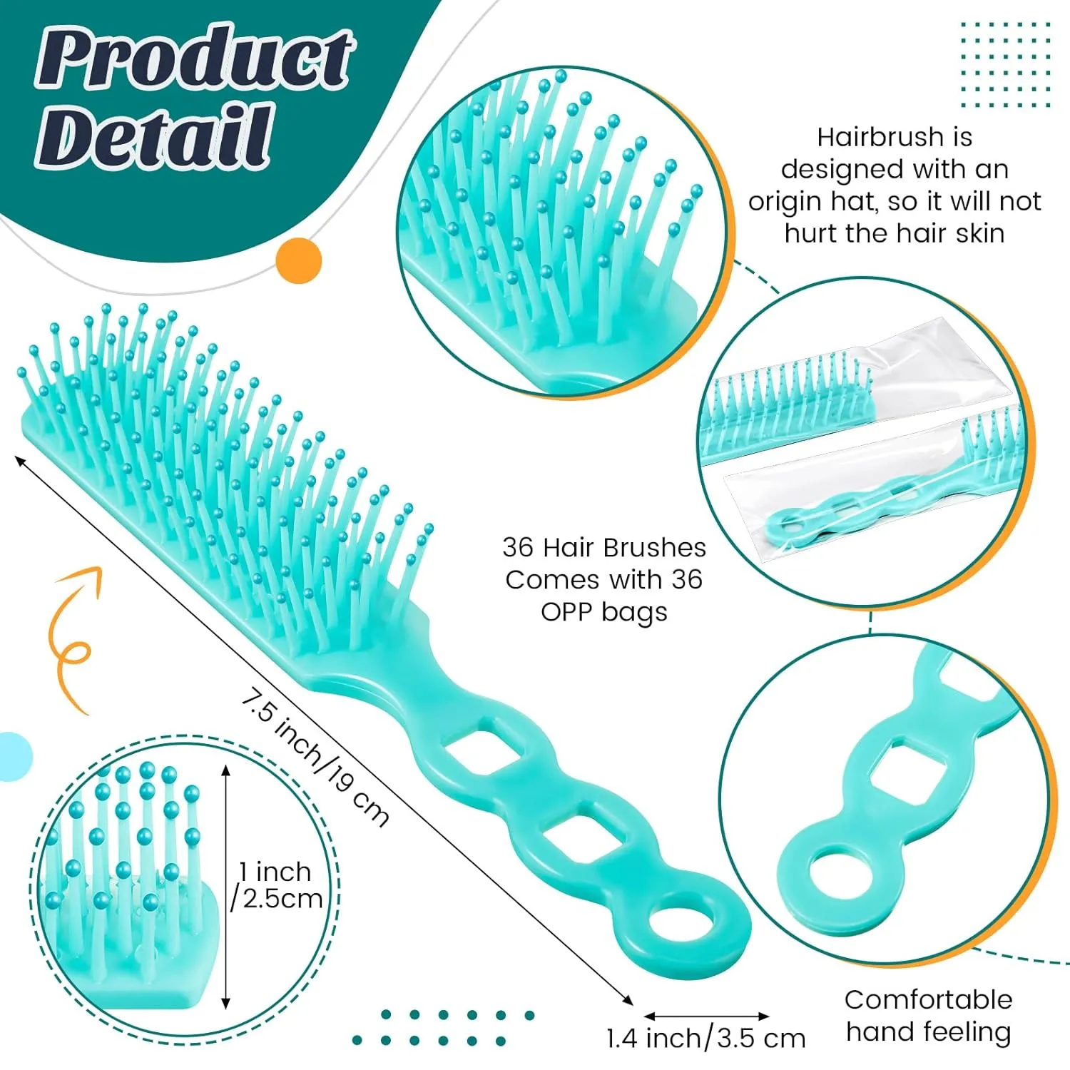 36 Pcs Hair Brushes Bulk for Homeless, Disposable Hair Brushes Nylon Bristles Detangling Brush for Chairty Donation Shelter Hotel Supplies