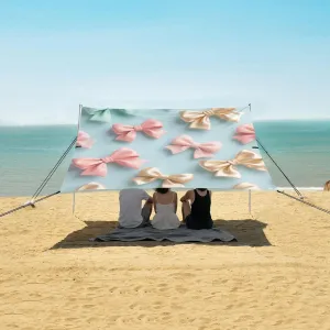 3D Bow Ribbons Beach Canopy Tent Anti-UV & Wind Resistant, Camping Sun Shelter Easy Setup Portable,Outdoor Shade Tents with Sandbags,Sand Shovels,Ground Pegs & Stability Poles