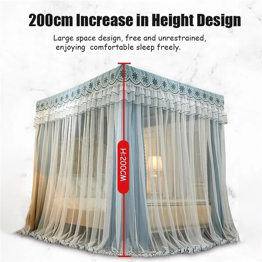 4 Corner Post Princess Canopy Bed Curtains,Large Royal Luxurious Embroidered Lace Elegant Double Layer Bed Curtain Canopy Drapes Bed Privacy Space Blackout Sleeping Tents(Bean paste,200x220cm/King)