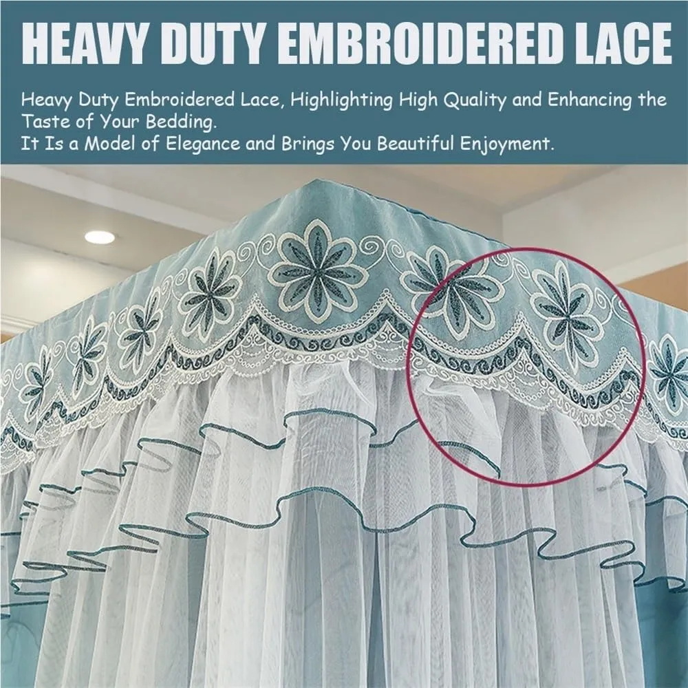 4 Corner Post Princess Canopy Bed Curtains,Large Royal Luxurious Embroidered Lace Elegant Double Layer Bed Curtain Canopy Drapes Bed Privacy Space Blackout Sleeping Tents(Bean paste,200x220cm/King)