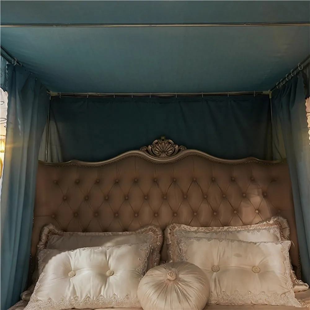 4 Corner Post Princess Canopy Bed Curtains,Large Royal Luxurious Embroidered Lace Elegant Double Layer Bed Curtain Canopy Drapes Bed Privacy Space Blackout Sleeping Tents(Bean paste,200x220cm/King)