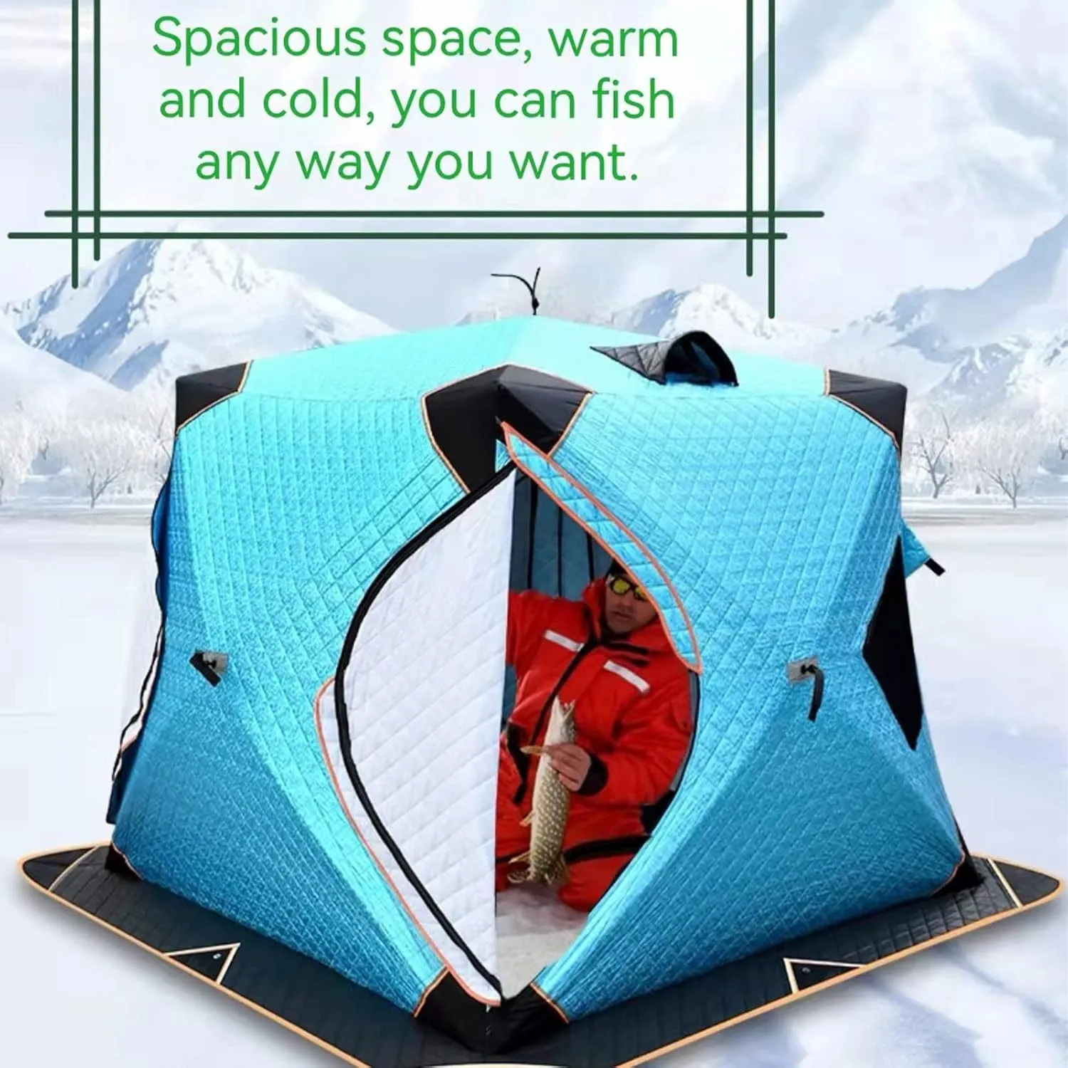 4 Layers Thick Winter Fishing Shelter Cotton Warm Outdoor Windproof and Waterproof Camping Equipment Automatic Ice Fishing Tent with Pegs