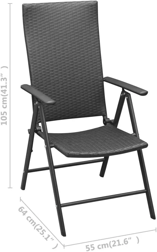 4 Pcs Poly Rattan Black Patio Chairs Outdoor Lounge Chairs with 7-Position Reclining Backrest and Foldable Design for Garden Terrace Patio Deck