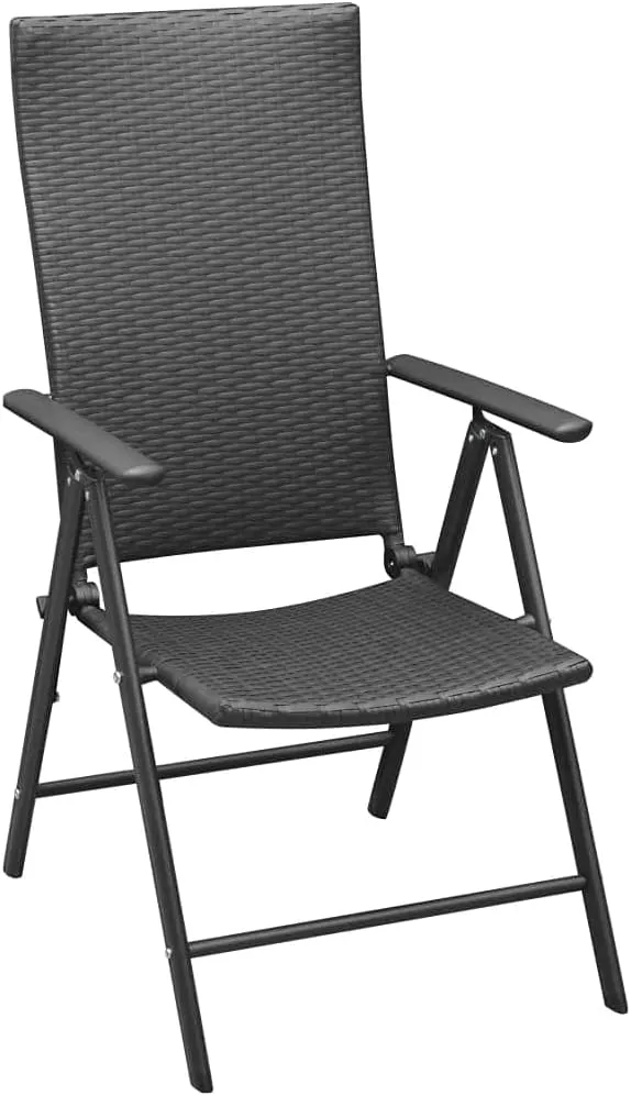 4 Pcs Poly Rattan Black Patio Chairs Outdoor Lounge Chairs with 7-Position Reclining Backrest and Foldable Design for Garden Terrace Patio Deck