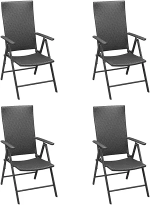 4 Pcs Poly Rattan Black Patio Chairs Outdoor Lounge Chairs with 7-Position Reclining Backrest and Foldable Design for Garden Terrace Patio Deck