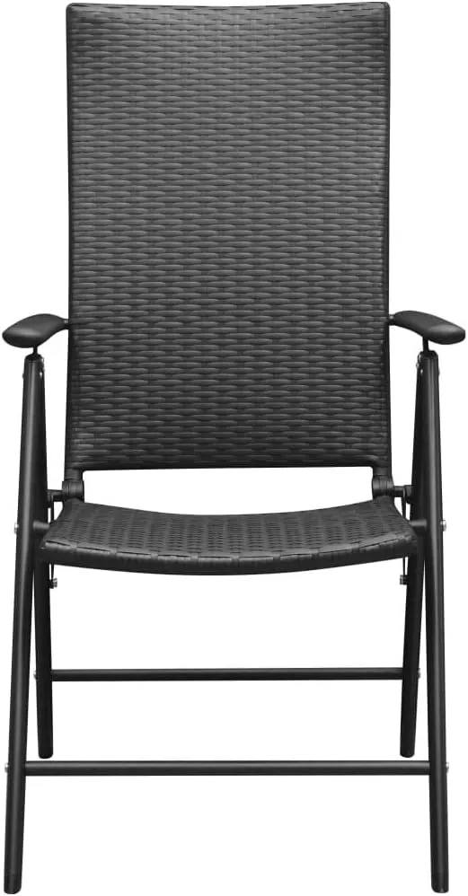 4 Pcs Poly Rattan Black Patio Chairs Outdoor Lounge Chairs with 7-Position Reclining Backrest and Foldable Design for Garden Terrace Patio Deck