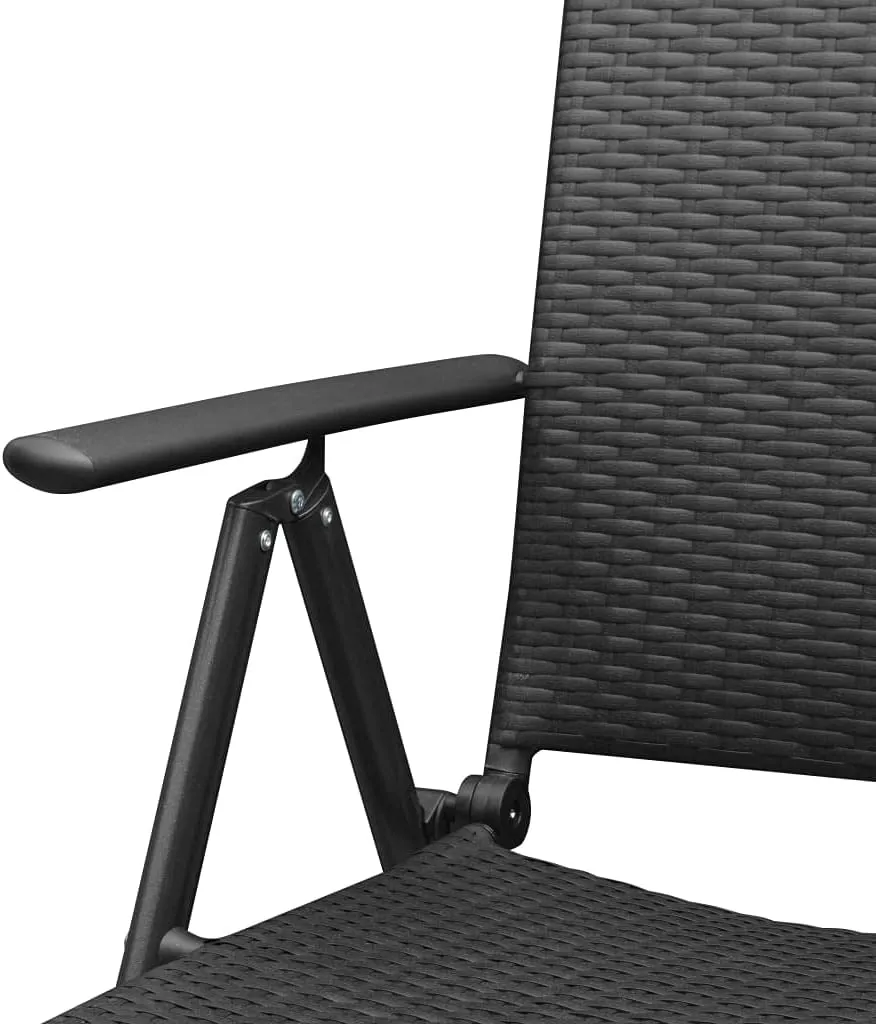 4 Pcs Poly Rattan Black Patio Chairs Outdoor Lounge Chairs with 7-Position Reclining Backrest and Foldable Design for Garden Terrace Patio Deck