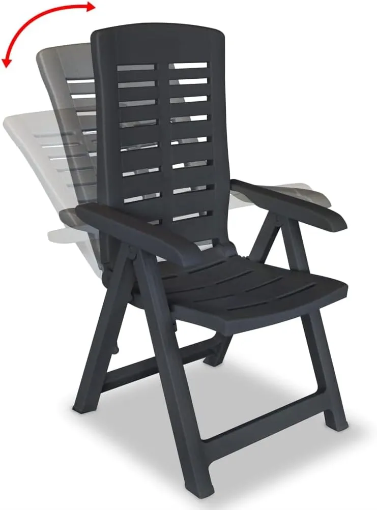 4-Piece Reclining Patio Chairs Set, Outdoor Lounge Chairs with 4 Adjustable Positions, Foldable Plastic Furniture Anthracite for Poolside, Backyard, Camping & Beach