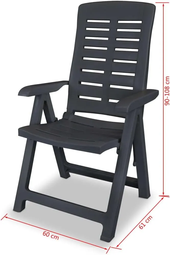 4-Piece Reclining Patio Chairs Set, Outdoor Lounge Chairs with 4 Adjustable Positions, Foldable Plastic Furniture Anthracite for Poolside, Backyard, Camping & Beach