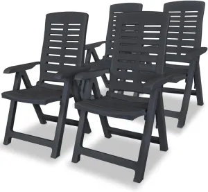 4-Piece Reclining Patio Chairs Set, Outdoor Lounge Chairs with 4 Adjustable Positions, Foldable Plastic Furniture Anthracite for Poolside, Backyard, Camping & Beach