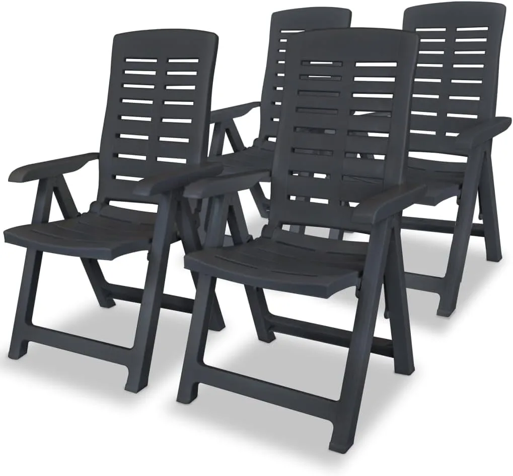 4-Piece Reclining Patio Chairs Set, Outdoor Lounge Chairs with 4 Adjustable Positions, Foldable Plastic Furniture Anthracite for Poolside, Backyard, Camping & Beach