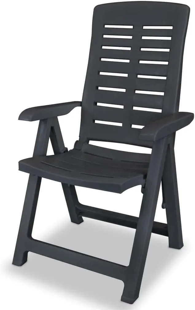 4-Piece Reclining Patio Chairs Set, Outdoor Lounge Chairs with 4 Adjustable Positions, Foldable Plastic Furniture Anthracite for Poolside, Backyard, Camping & Beach