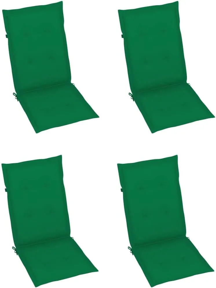 4-Piece Solid Acacia Wood Patio Reclining Chairs with Green Cushions, Adjustable 5-Position Lounge Chair Set, Foldable Outdoor Furniture for Poolside, Backyard and Camping