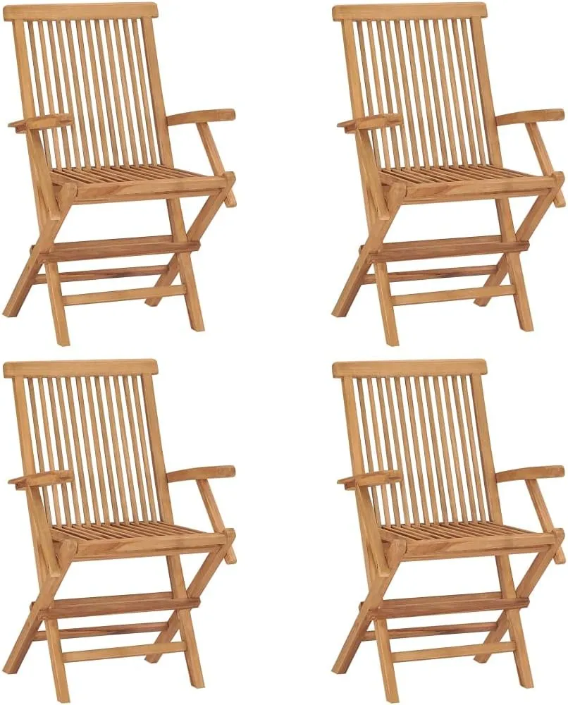 4-Piece Solid Teak Wood Patio Chairs with Cream White Cushions, Foldable Outdoor Furniture Set for Garden, Poolside and Backyard