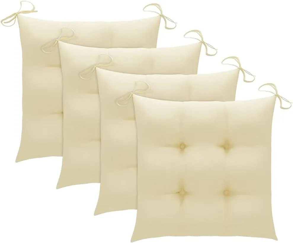 4-Piece Solid Teak Wood Patio Chairs with Cream White Cushions, Foldable Outdoor Furniture Set for Garden, Poolside and Backyard