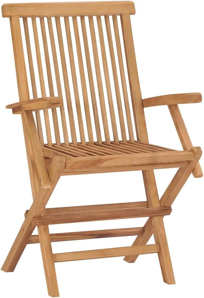 4-Piece Solid Teak Wood Patio Chairs with Cream White Cushions, Foldable Outdoor Furniture Set for Garden, Poolside and Backyard