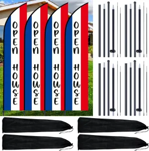 4 Sets Open House Flag for Real 7ft Estate Agents Windless Open House Signs with Pole Kit Ground Stakes Travel Bags Flags for Businesses Advertising Feather Banner