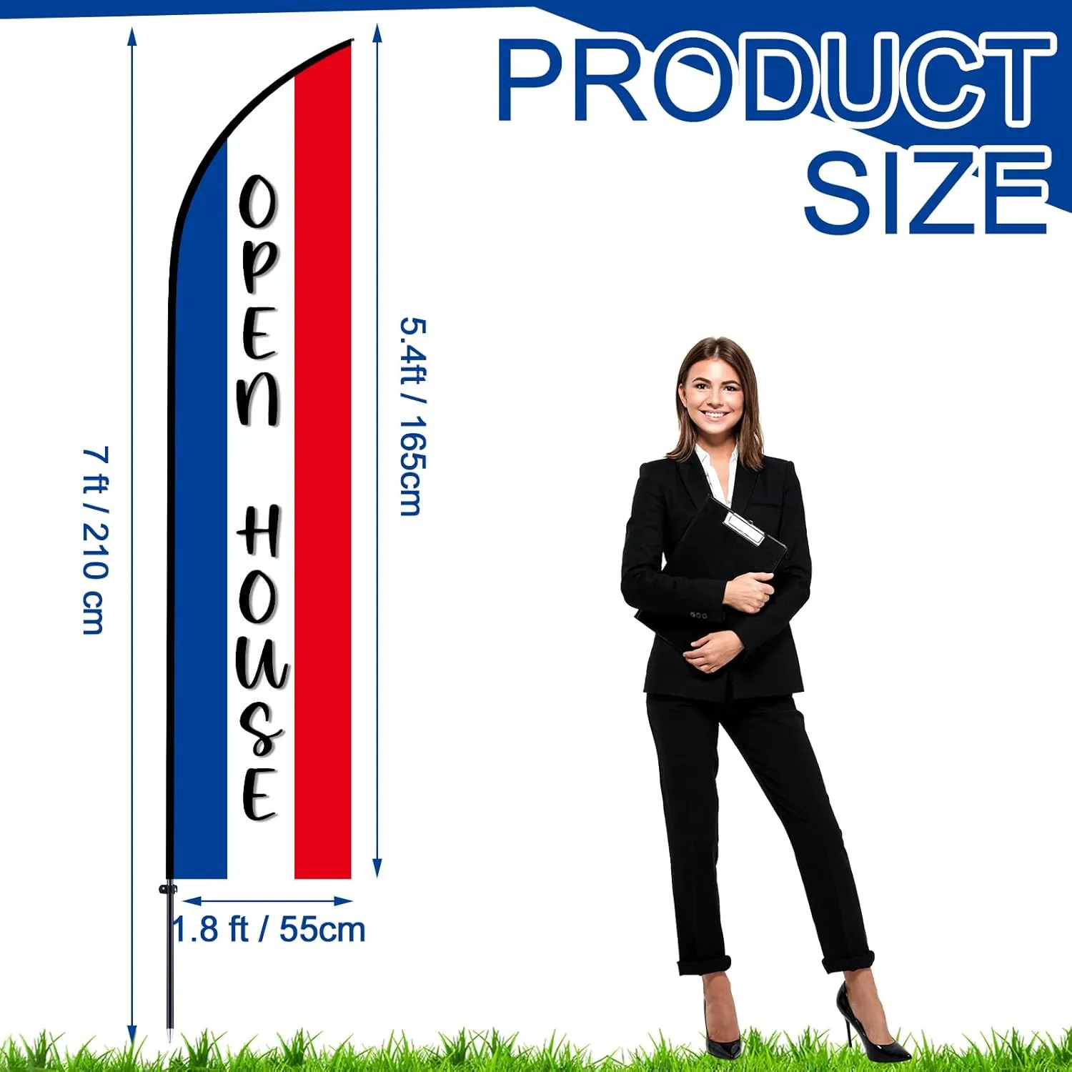 4 Sets Open House Flag for Real 7ft Estate Agents Windless Open House Signs with Pole Kit Ground Stakes Travel Bags Flags for Businesses Advertising Feather Banner