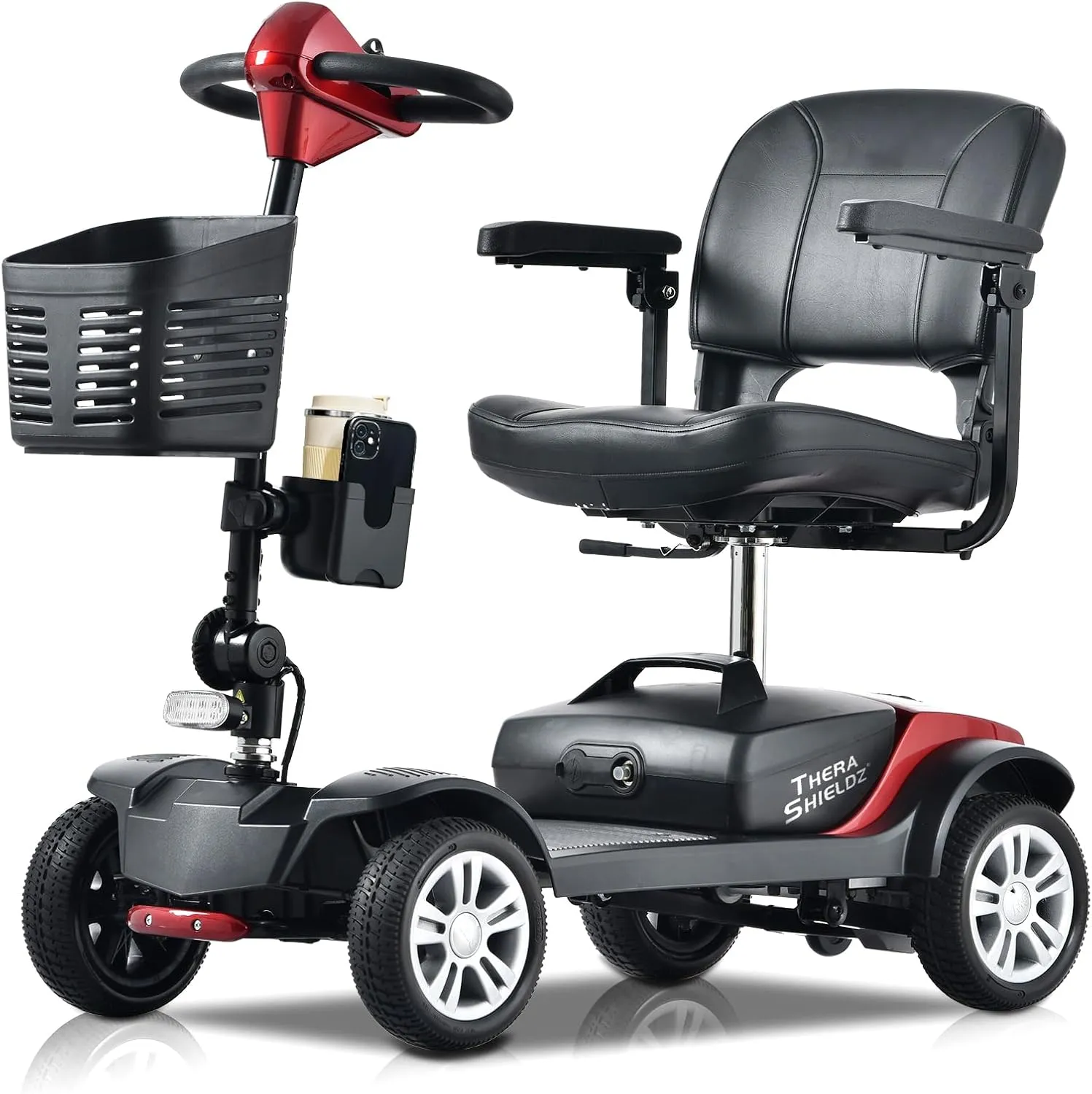 4 Wheel Mobility Scooter - Lightweight, Foldable Electric Mobbility Scooter for Adults, Seniors with Long Range Battery, Shock Absorbing, Basket, Car Light