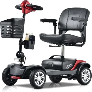 4 Wheel Mobility Scooter - Lightweight, Foldable Electric Mobbility Scooter for Adults, Seniors with Long Range Battery, Shock Absorbing, Basket, Car Light